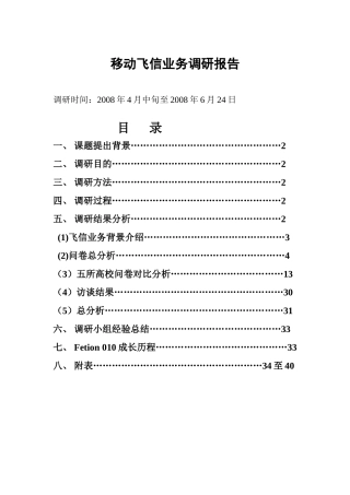 中国移动飞信业务市场调研