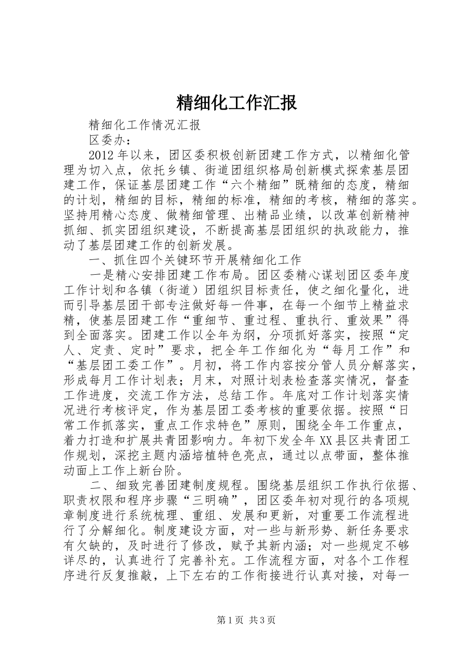 精细化工作汇报 _第1页