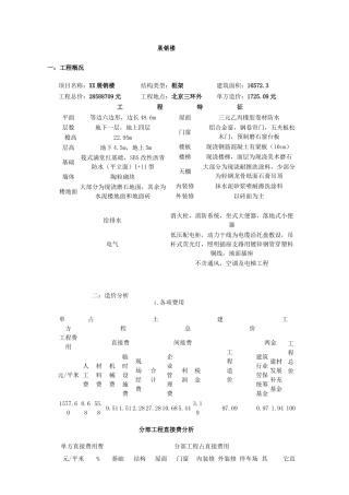 北京某展销楼造价指标