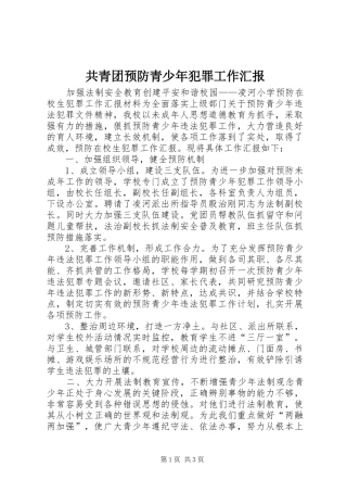 共青团预防青少年犯罪工作汇报 