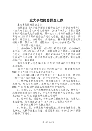 重大事故隐患排查汇报 