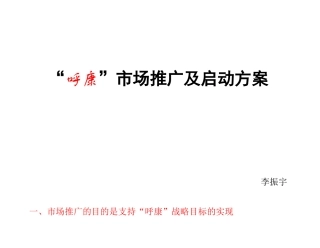 “呼康”市场推广及启动方案