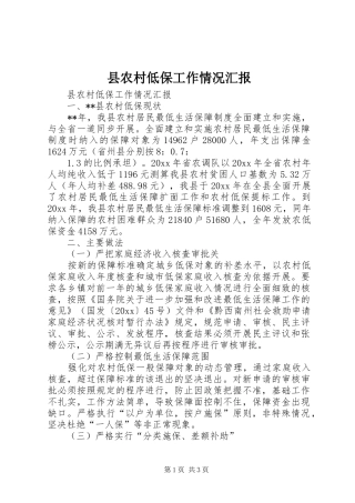 县农村低保工作情况汇报 