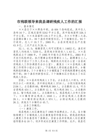 市残联领导来我县调研残疾人工作的汇报 