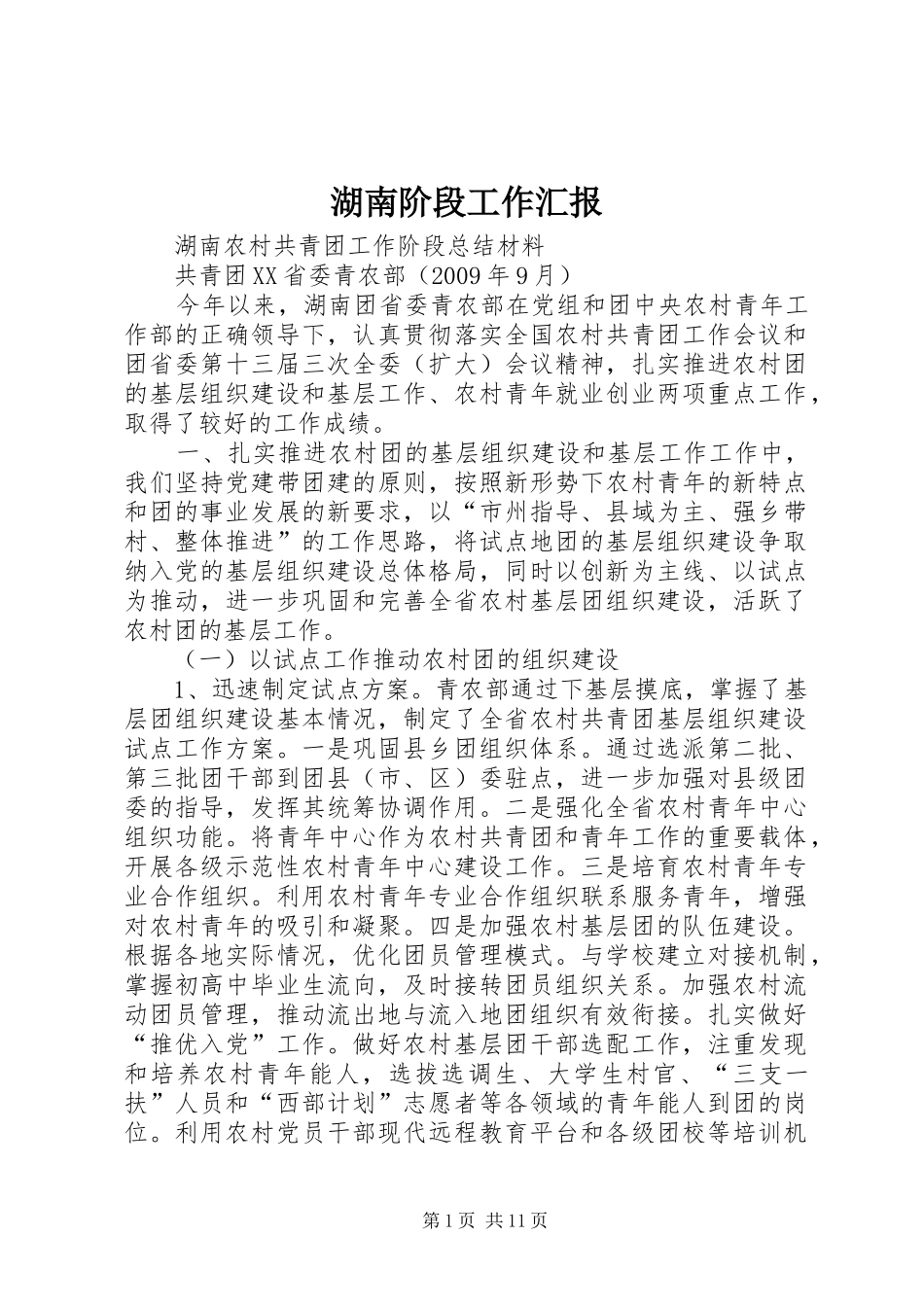 湖南阶段工作汇报 _第1页