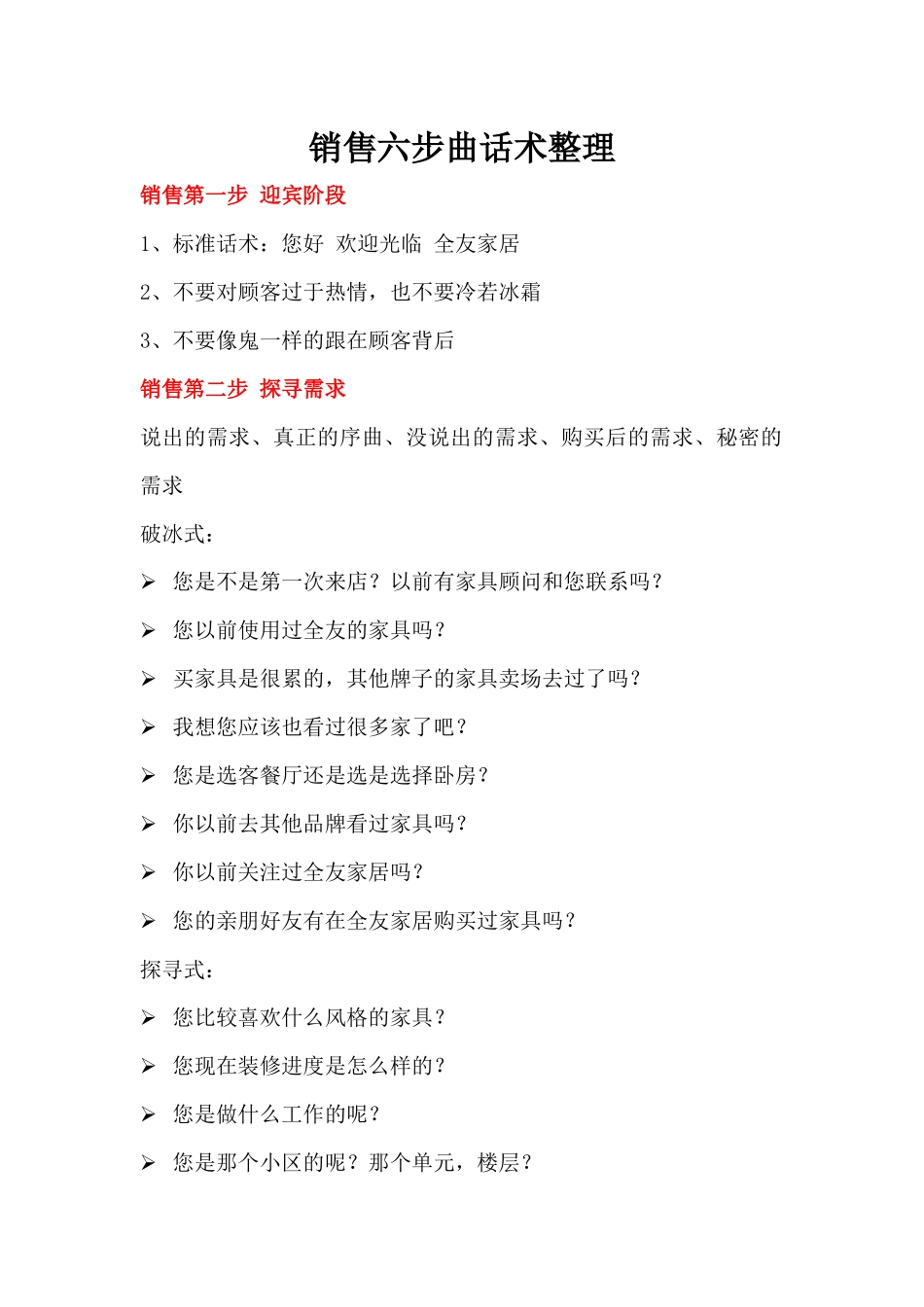 全友家居全套销售话术整理_第1页