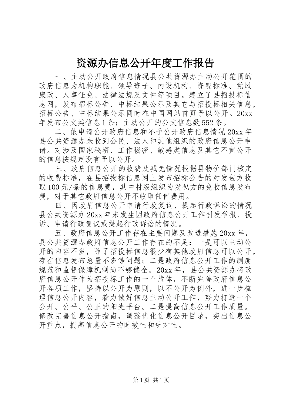 资源办信息公开年度工作报告 _第1页