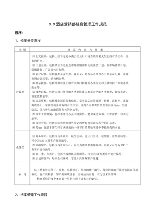 XX酒店营销部档案管理工作规范