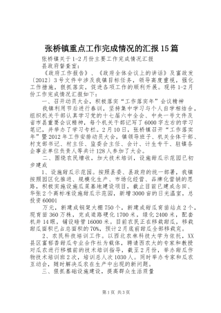张桥镇重点工作完成情况的汇报15篇 