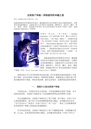 全面客户体验－持续盈利的卓越之道