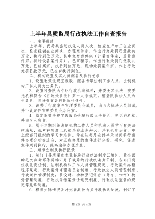 上半年县质监局行政执法工作自查报告 