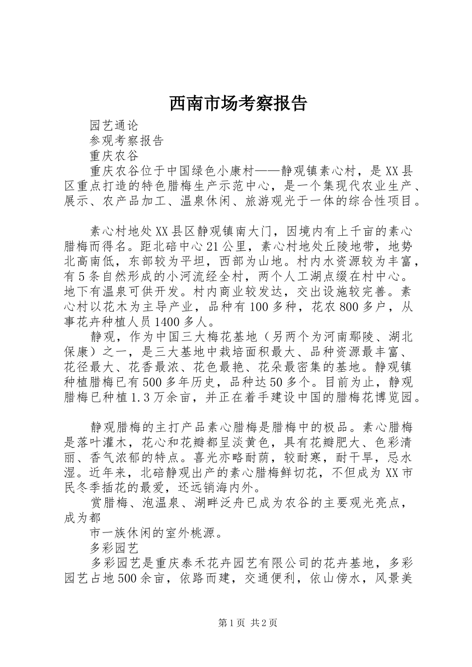 西南市场考察报告 _第1页