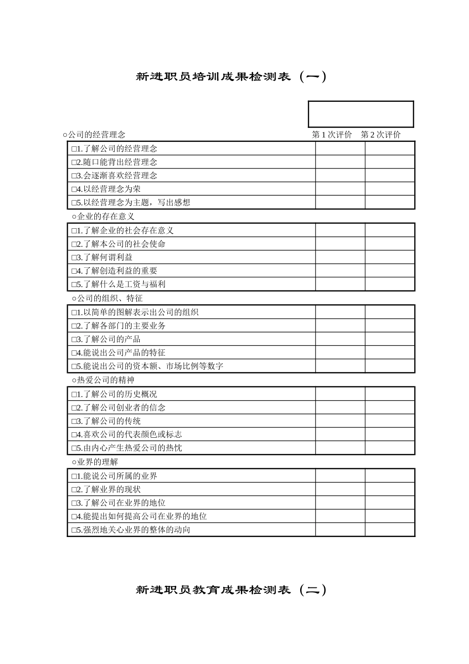 【服务管理】新进职员培训成果检测表_第1页