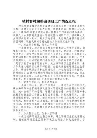 镇村容村貌整治调研工作情况汇报 
