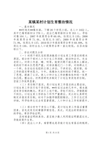 某镇某村计划生育整治情况