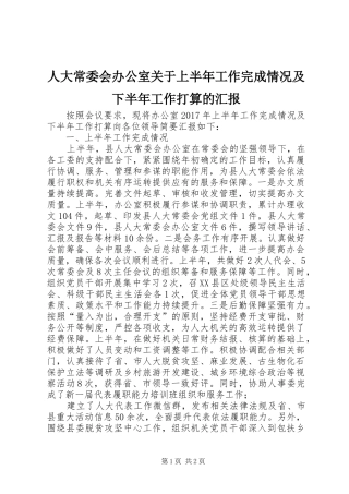 人大常委会办公室关于上半年工作完成情况及下半年工作打算的汇报 