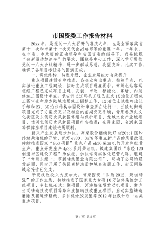 市国资委工作报告材料 