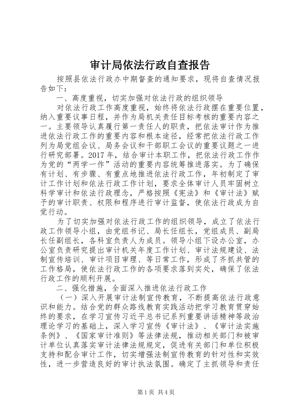 审计局依法行政自查报告 _第1页