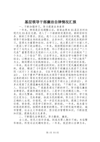 基层领导干部廉洁自律情况汇报 