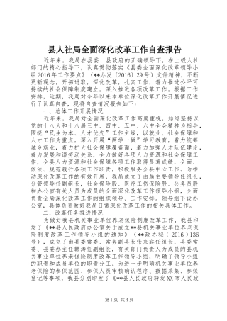 县人社局全面深化改革工作自查报告 