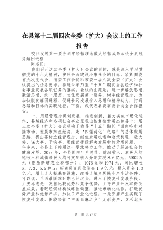 在县第十二届四次全委（扩大）会议上的工作报告 