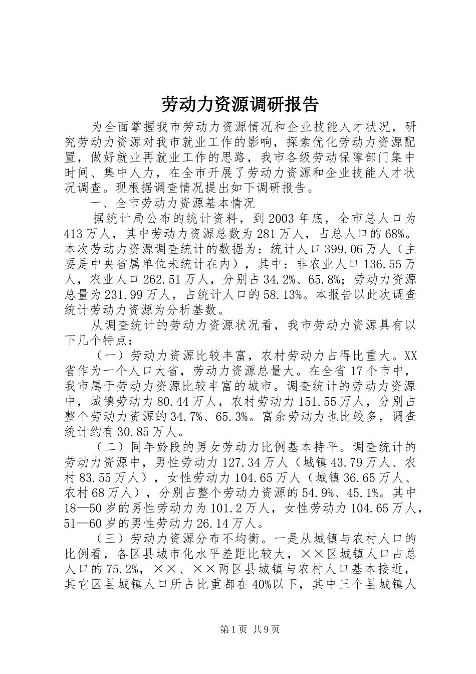 劳动力资源调研报告 _第1页