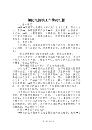 镇防汛抗洪工作情况汇报 