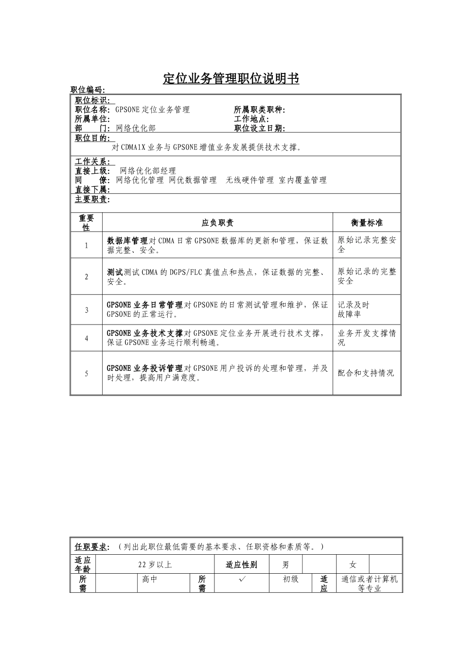 GPSONE定位业务管理员岗位说明书_第1页