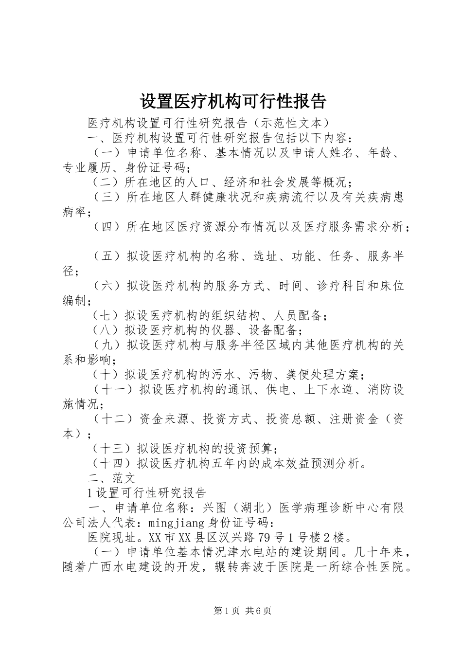 设置医疗机构可行性报告 _第1页