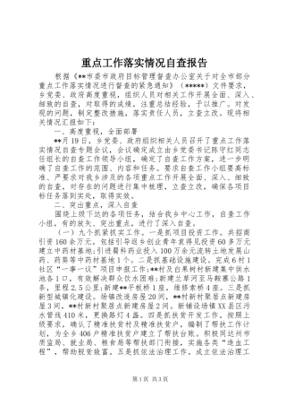 重点工作落实情况自查报告 