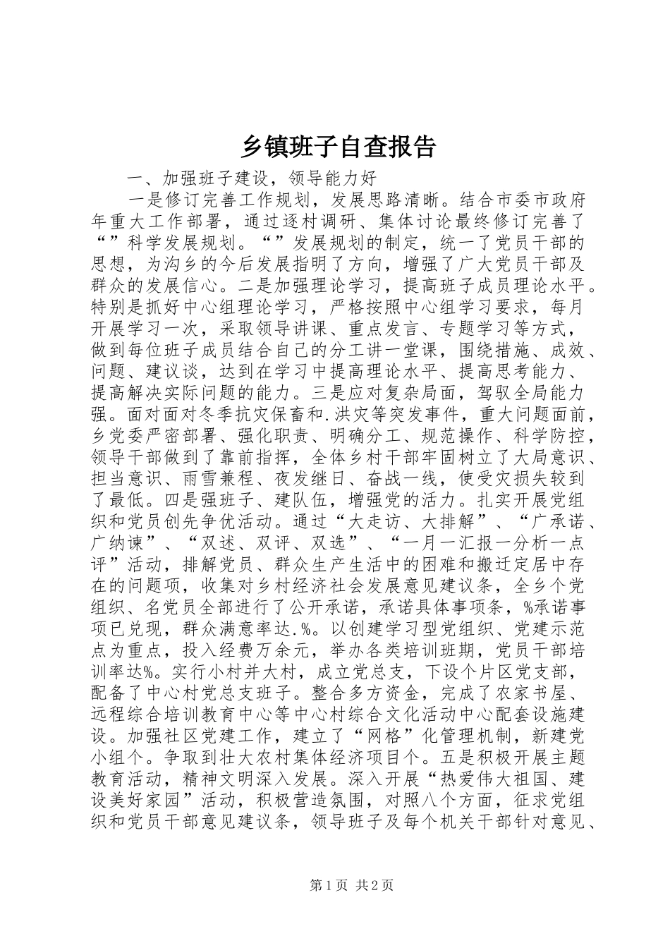 乡镇班子自查报告1 _第1页