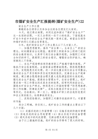 市煤矿安全生产汇报提纲(煤矿安全生产)22 (3)