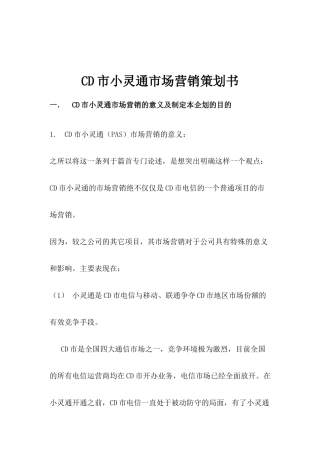 CD市小灵通市场营销策划书