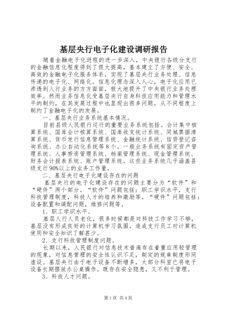 基层央行电子化建设调研报告 