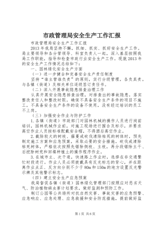 市政管理局安全生产工作汇报 
