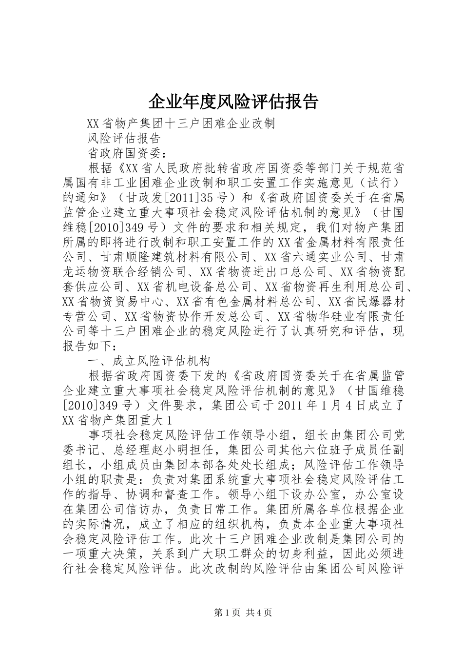 企业年度风险评估报告1 _第1页