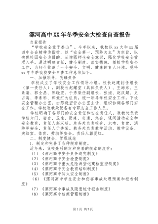 漯河高中XX年冬季安全大检查自查报告 