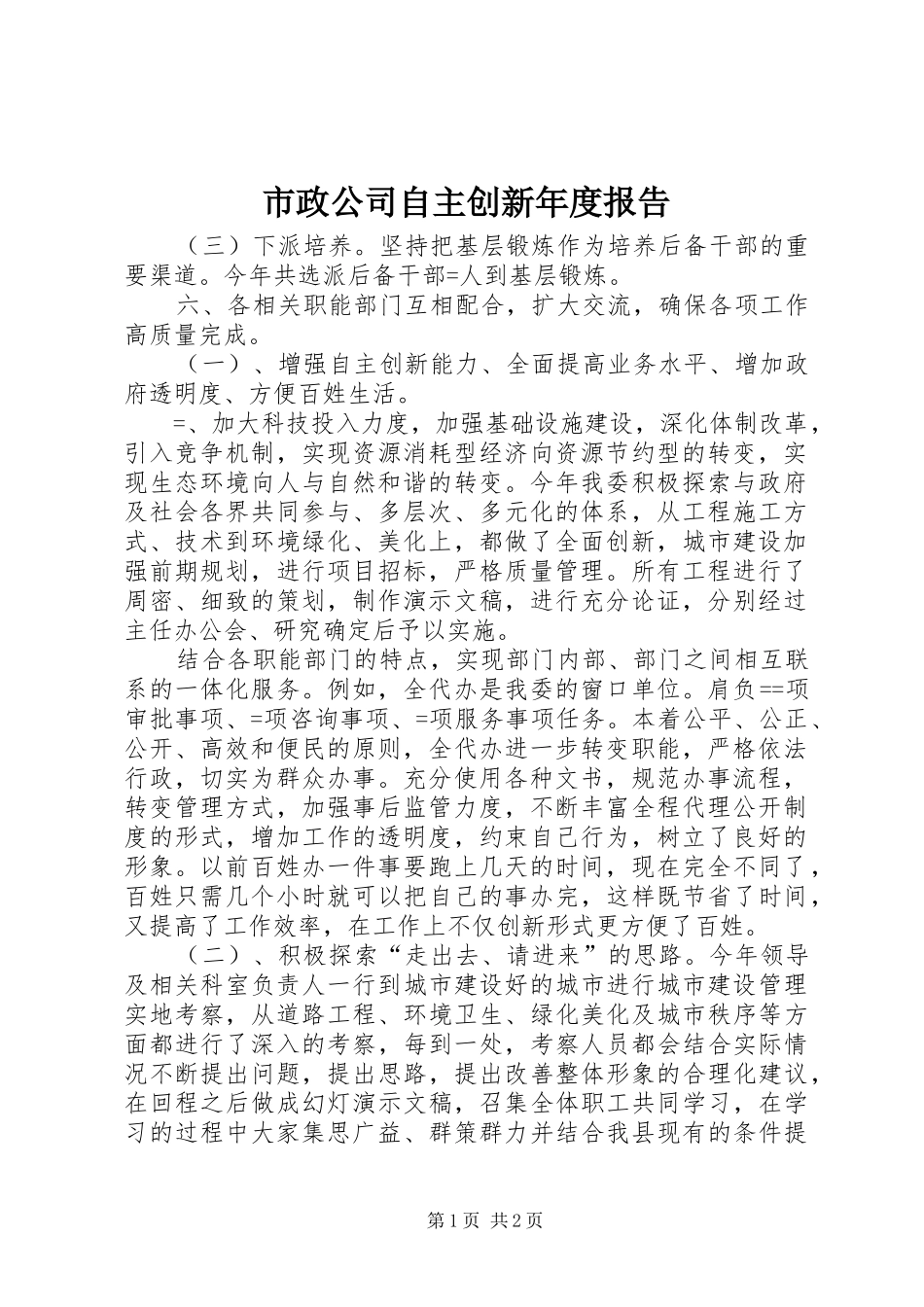 市政公司自主创新年度报告 _第1页