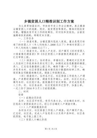 乡镇贫困人口精准识别工作方案