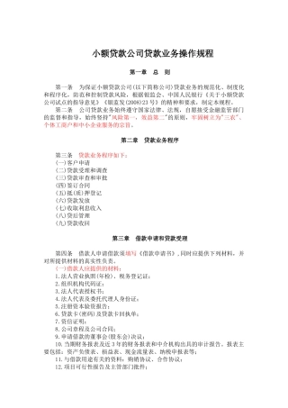 小额贷款公司贷款业务操作规程