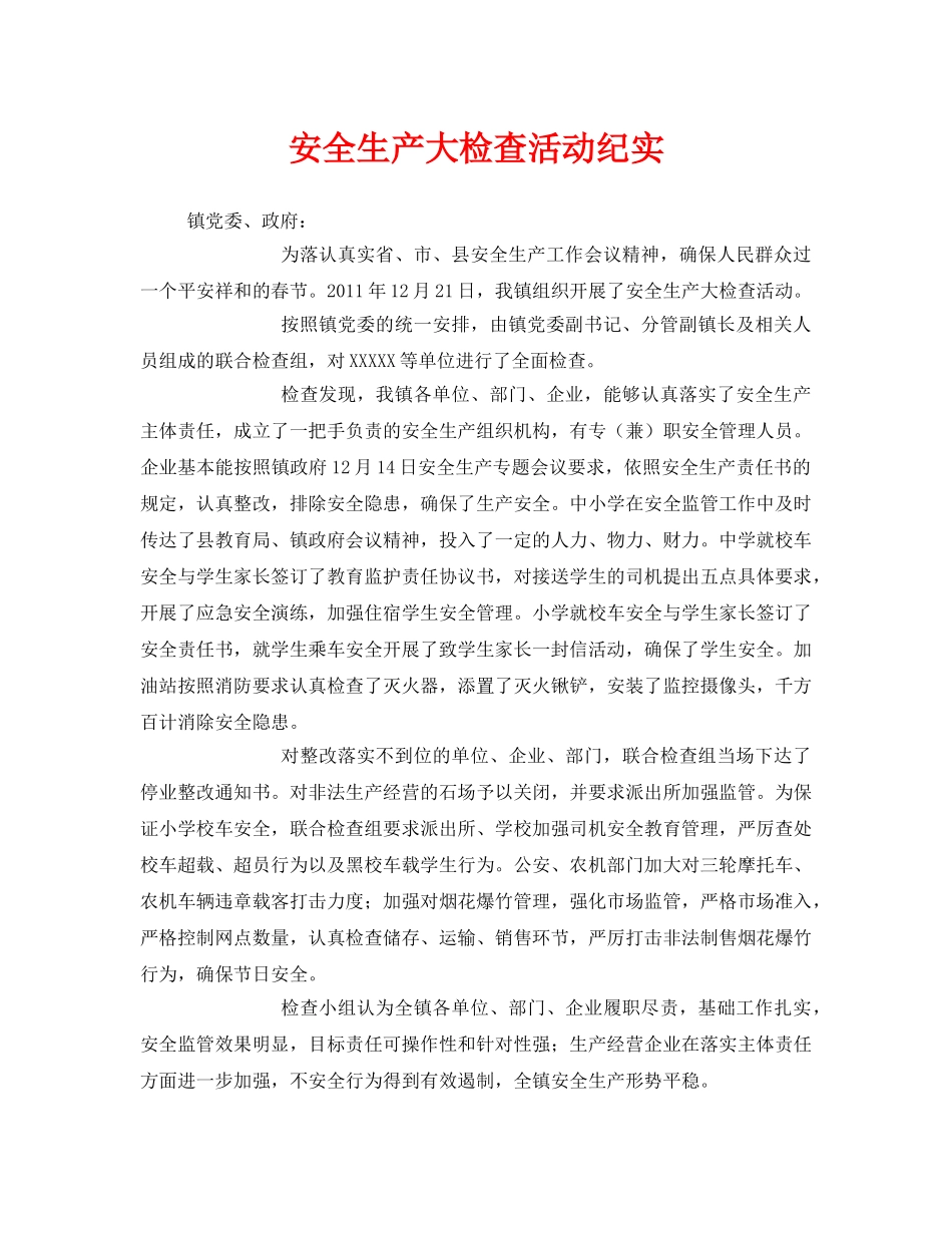 《安全管理文档》之安全生产大检查活动纪实 _第1页