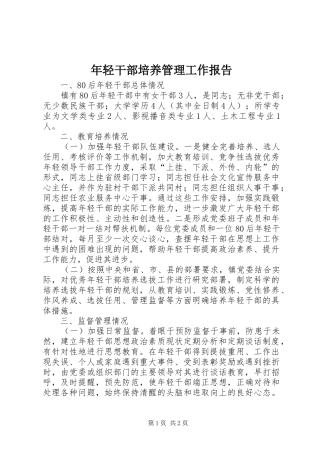 年轻干部培养管理工作报告 