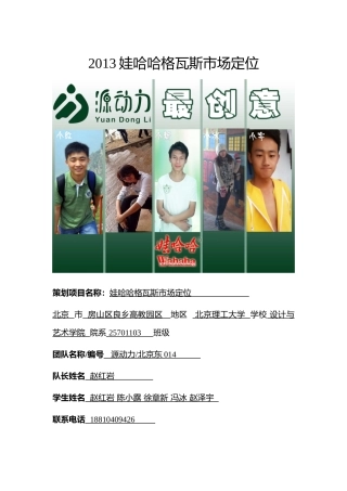 XXXX娃哈哈格瓦斯市场定位推广方案__营销大赛全国冠军