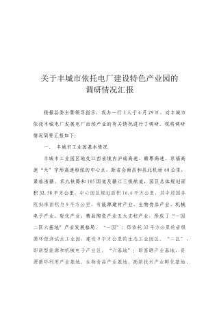 关于某厂建设特色产业园的调研情况汇报