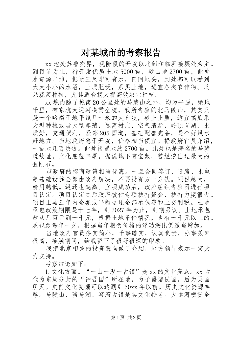 对某城市的考察报告 _第1页