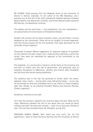 XXXX美国总统竞选电视辩论第一场文字稿