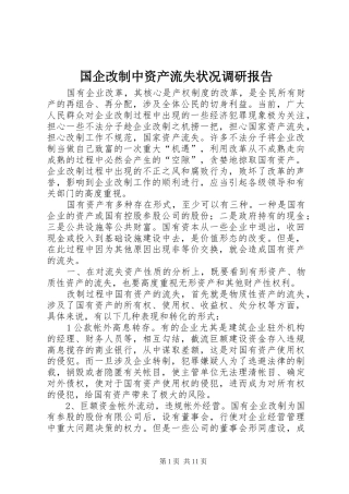 国企改制中资产流失状况调研报告 