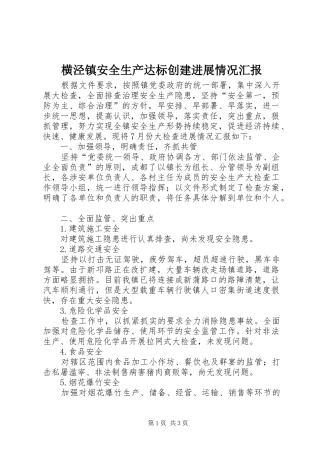 横泾镇安全生产达标创建进展情况汇报 