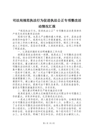 司法局规范执法行为促进执法公正专项整改活动情况汇报 