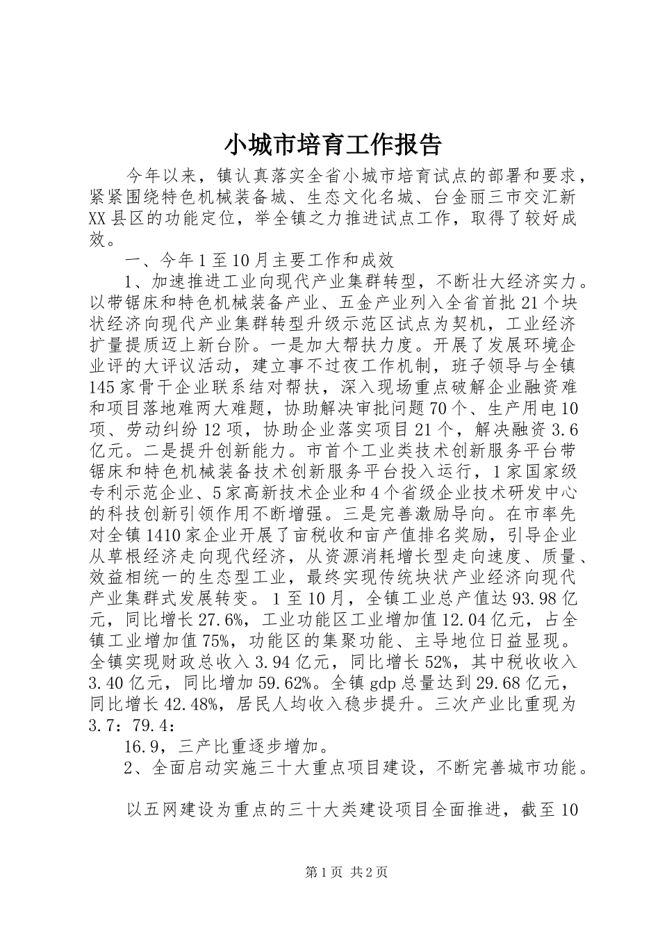 小城市培育工作报告 _第1页